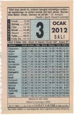 3 Ocak 2012 Takvim Yaprağı EFM(N)1486 - 2
