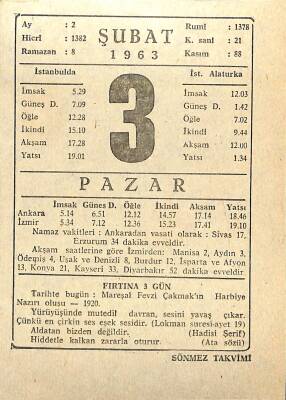 3 Şubat 1963 Takvim Yaprağı - Doğum Günü Hediyesi EFM(N)11292 - 1