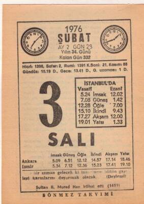 3 Şubat 1976 Takvim Yaprağı EFM(N)5270 - 1