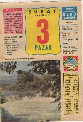 3 Şubat 1980 Takvim Yaprağı EFM(N)5438 - 1