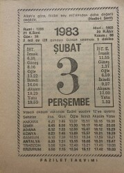3 Şubat 1983 Takvim Yaprağı - Doğum Günü Hediyesi EFM(N)7800 - Gökçekoleksiyon