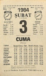 3 Şubat 1984 Takvim Yaprağı - Doğum Günü Hediyesi EFM(N)11808 - Gökçekoleksiyon