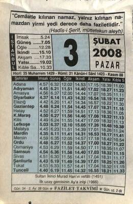 3 Şubat 2008 Takvim Yaprağı - Doğum Günü Hediyesi EFM(N)7527 - 1