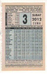 3 Şubat 2012 Takvim Yaprağı EFM(N)1844 - Gökçekoleksiyon