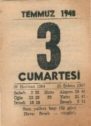 3 Temmuz 1948 Takvim Yaprağı EFM(N)1418 - 3