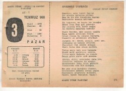 3 Temmuz 1960 Ajans Türk Takvim Yaprağı (Şiirli Saatli) EFM(N)1650 - 4