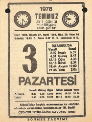 3 Temmuz 1978 Takvim Yaprağı - Doğum Günü Hediyesi EFMN15357 - Gökçekoleksiyon
