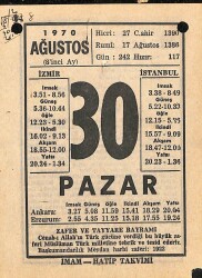 30 Ağustos 1970 Takvim Yaprağı - Doğum Günü Hediyesi EFM(N)9697 - 1