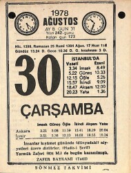 30 Ağustos 1978 Takvim Yaprağı - Doğum Günü Hediyesi EFM(N)9748 - 1