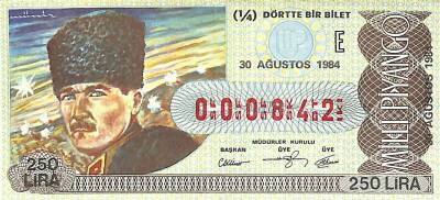 30 Ağustos 1984 Piyango Bileti Çeyrek Bilet PYB6035 - 1