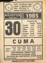 30 Ağustos 1985 Takvim Yaprağı - Doğum Günü Hediyesi EFMN15683 - Gökçekoleksiyon