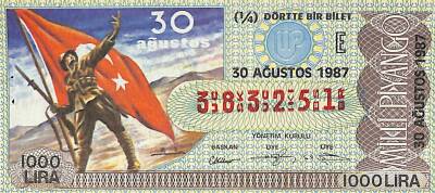 30 Ağustos 1987 Piyango Bileti Çeyrek Bilet PYB6023 - 1