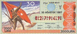 30 Ağustos 1987 Piyango Bileti Yarım Bilet PYB6022 - Gökçekoleksiyon