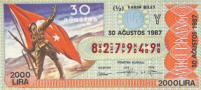 30 Ağustos 1987 Piyango Bileti Yarım Bilet PYB6022 - 1