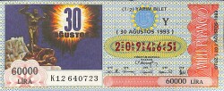 30 Ağustos 1993 Piyango Bileti Yarım Bilet PYB6747 - Gökçekoleksiyon