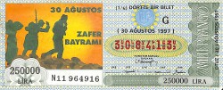 30 Ağustos 1997 Piyango Bileti Dörtte Bir Bilet PYB6512 - Gökçekoleksiyon