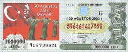 30 Ağustos 2000 Piyango Bileti Dörtte Bir Bilet PYB6565 - Gökçekoleksiyon