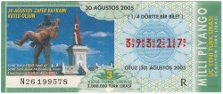 30 Ağustos 2005 Piyango Bileti Çeyrek Bilet PYB3592 - Gökçekoleksiyon