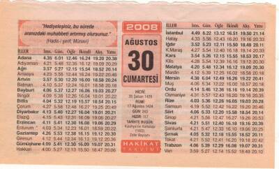 30 Ağustos 2008 Takvim Yaprağı EFM(N)2568 - 2