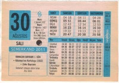 30 Ağustos 2011 Takvim Yaprağı EFM(N)1287 - 1