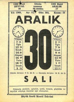 30 Aralık 1969 Takvim Yaprağı - Doğum Günü Hediyesi EFM(N)11634 - 1