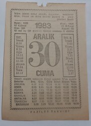 30 Aralık 1983 Takvim Yaprağı - Doğum Günü Hediyesi EFM(N)6884 - Gökçekoleksiyon