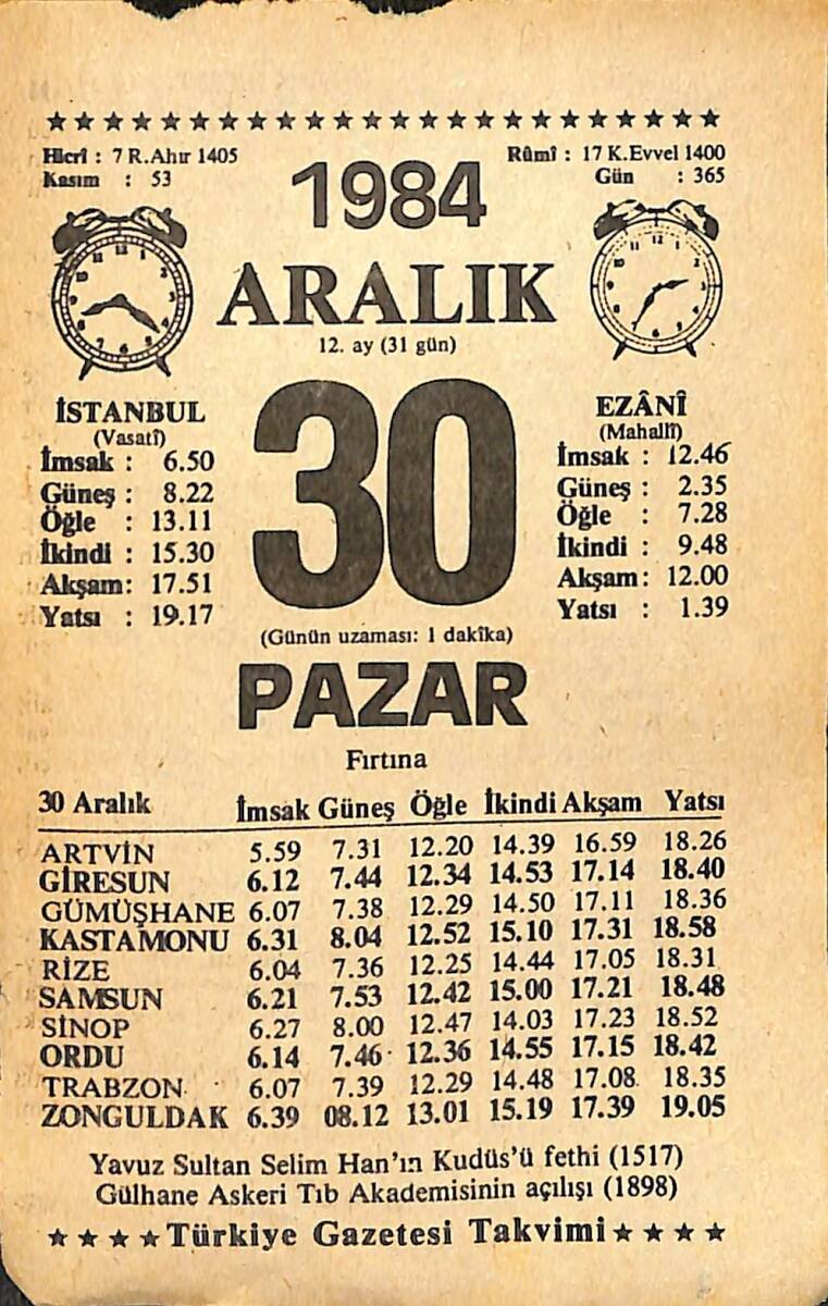 30 Aralık 1984 Takvim Yaprağı - Doğum Günü Hediyesi EFMN14494 - 1