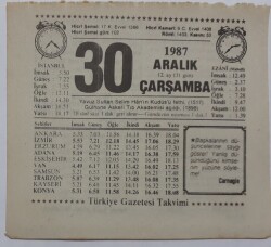 30 Aralık 1987 Takvim Yaprağı - Doğum Günü Hediyesi EFM(N)7199 - Gökçekoleksiyon