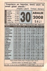 30 Aralık 2008 Takvim Yaprağı - Doğum Günü Hediyesi EFMN15304 - Gökçekoleksiyon