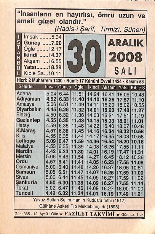 30 Aralık 2008 Takvim Yaprağı - Doğum Günü Hediyesi EFMN15304 - 1