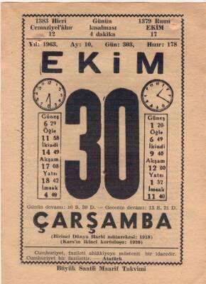 30 Ekim 1963 Takvim Yaprağı EFM(N)3583 - 2