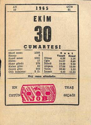 30 Ekim 1965 Takvim Yaprağı - Doğum Günü Hediyesi EFM(N)11387 - 1