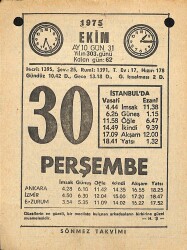 30 Ekim 1975 Takvim Yaprağı - Doğum Günü Hediyesi EFM(N)12583 - Gökçekoleksiyon