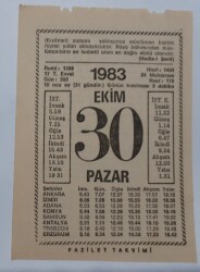 30 Ekim 1983 Takvim Yaprağı - Doğum Günü Hediyesi EFM(N)6734 - Gökçekoleksiyon