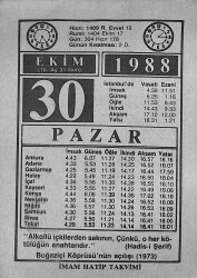 30 Ekim 1988 Takvim Yaprağı - Doğum Günü Hediyesi EFMN14631 - Gökçekoleksiyon