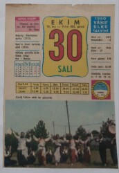 30 Ekim 1990 Takvim Yaprağı - Doğum Günü Hediyesi EFM(N)6811 - Gökçekoleksiyon