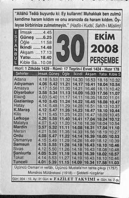 30 Ekim 2008 Takvim Yaprağı - Doğum Günü Hediyesi EFM(N)10672 - 4