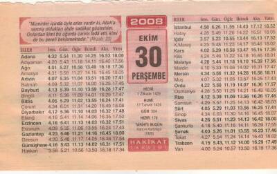 30 Ekim 2008 Takvim Yaprağı EFM(N)3247 - 2