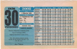30 Ekim 2008 Takvim Yaprağı EFM(N)3278 - 3