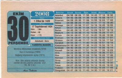30 Ekim 2008 Takvim Yaprağı EFM(N)3278 - 1