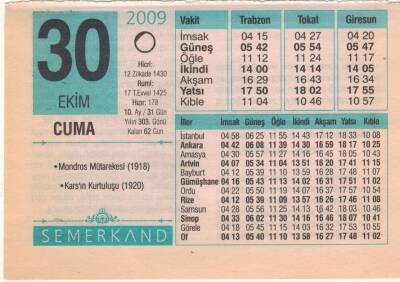 30 Ekim 2009 Takvim Yaprağı EFM(N)3309 - 1