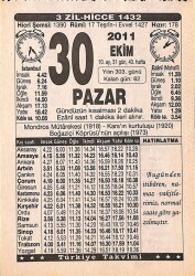 30 Ekim 2011 Takvim Yaprağı - Doğum Günü Hediyesi EFMN15290 - Gökçekoleksiyon