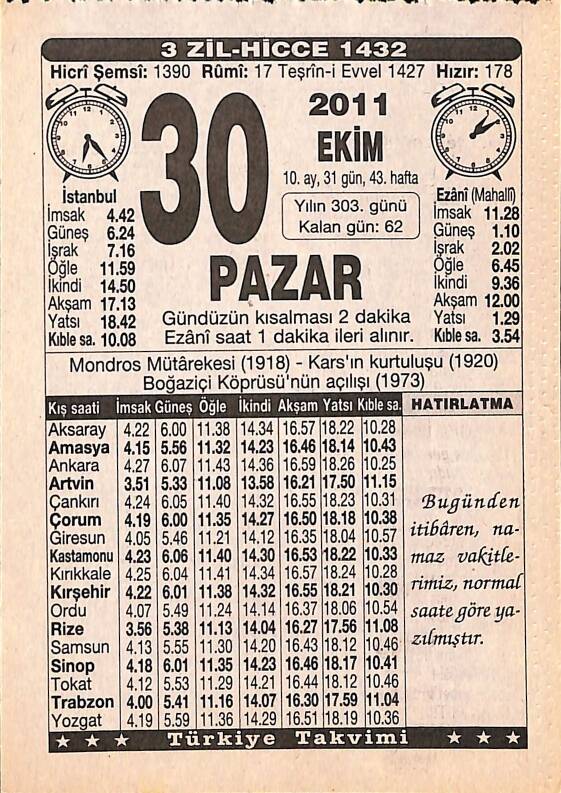 30 Ekim 2011 Takvim Yaprağı - Doğum Günü Hediyesi EFMN15290 - 1