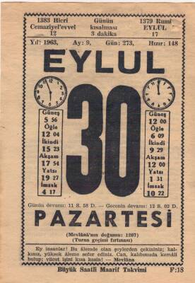 30 Eylül 1963 Takvim Yaprağı EFM(N)3647 - 2