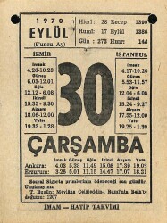 30 Eylül 1970 Takvim Yaprağı - Doğum Günü Hediyesi EFM(N)9906 - 2