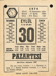 30 Eylül 1974 Takvim Yaprağı - Doğum Günü Hediyesi EFM(N)12382 - Gökçekoleksiyon