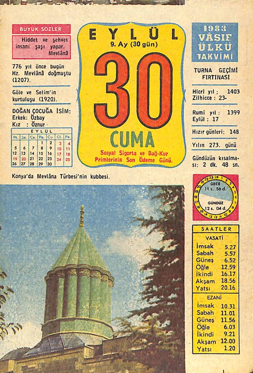 30 Eylül 1983 Takvim Yaprağı - Doğum Günü Hediyesi EFMN14747 - 1