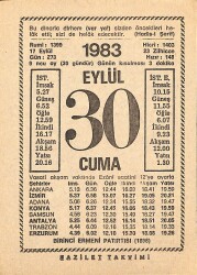 30 Eylül 1983 Takvim Yaprağı - Doğum Günü Hediyesi EFMN15379 - Gökçekoleksiyon