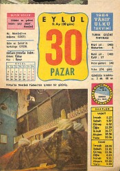 30 Eylül 1984 Takvim Yaprağı - Doğum Günü Hediyesi EFMN14836 - Gökçekoleksiyon
