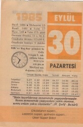30 Eylül 1985 Takvim Yaprağı EFM(N)2834 - 4